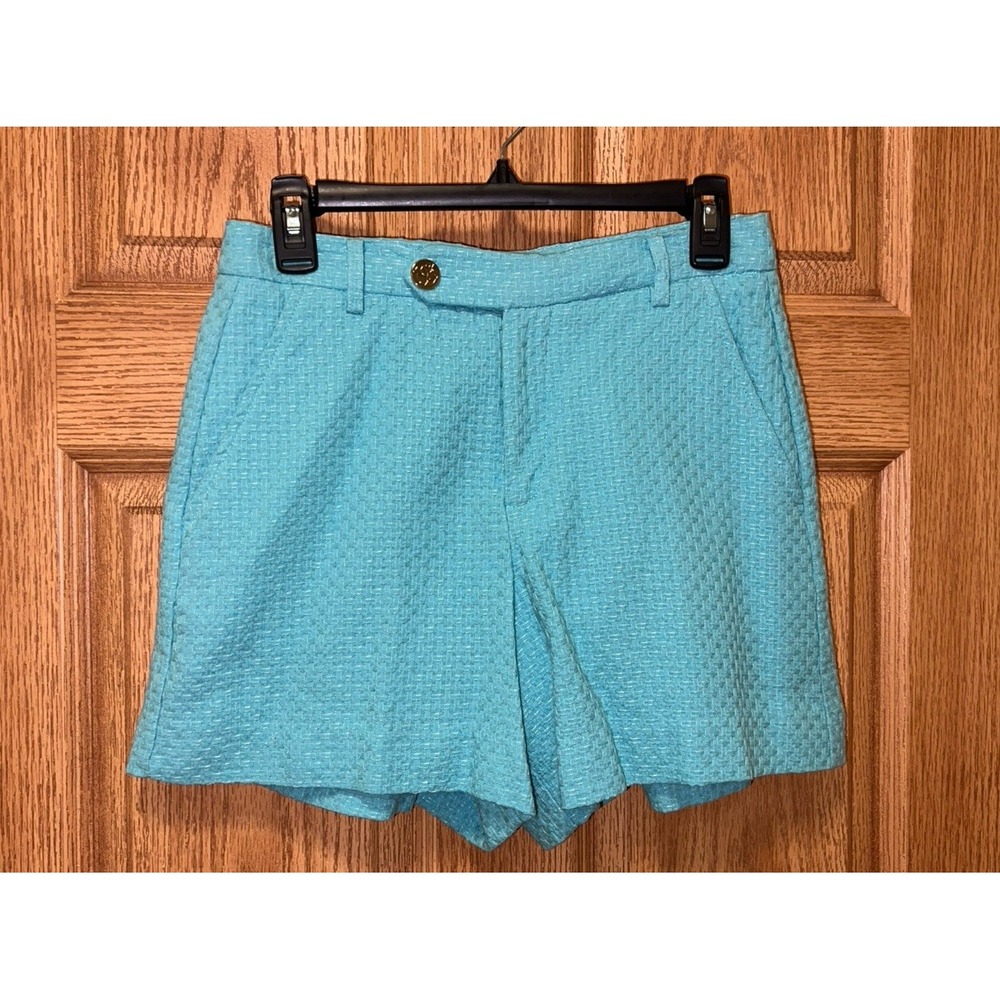 DRAPER JAMES RSVP Womens Shorts 8 Turquoise Basket Weave Teal Waffle Textured